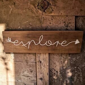 Rustic “Explore Wooden Wall Sign Adventure Arrow Farmhouse Decor 17.5 x 3.5